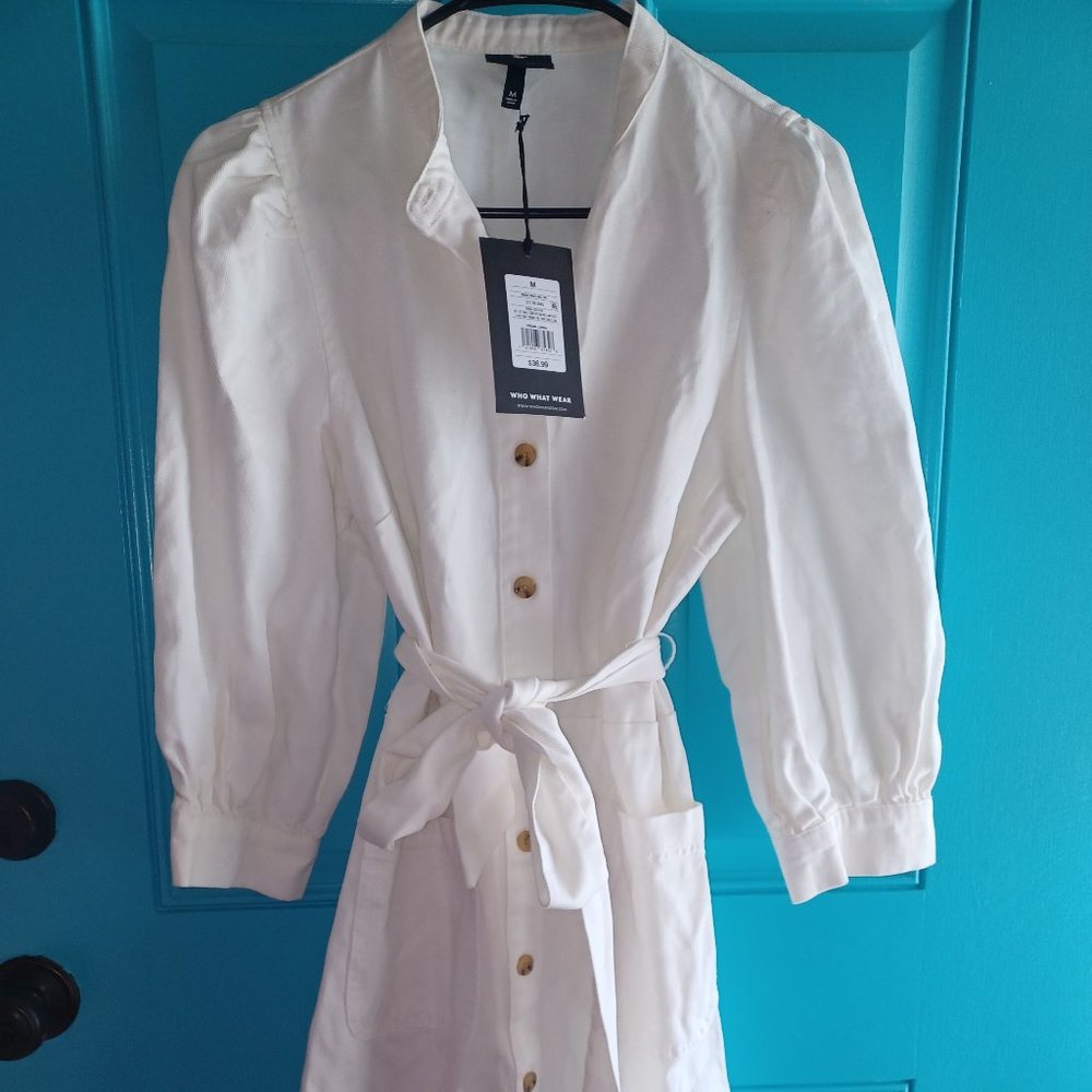 Who What Wear White Dress Puff Sleeve Size Medium NWT